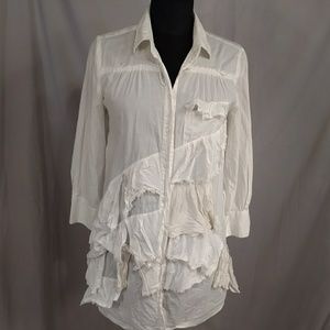 J Crew Vintage White Cotton Shirt Ruffle Rag Boho